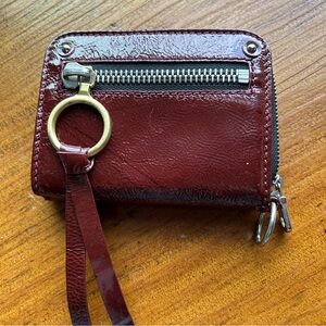 CHLOE Burgundy Oxblood Patent Leather Compact Zip / Snap Wallet Vintage